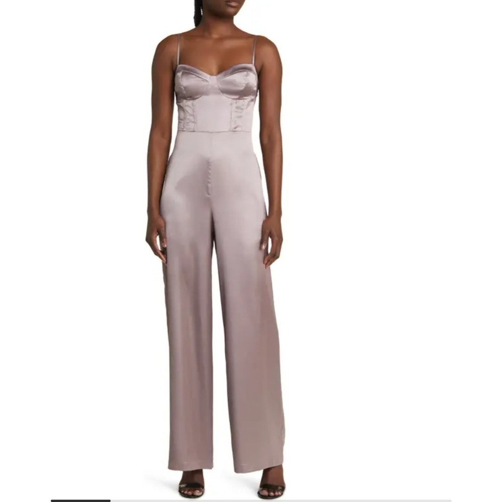 ASTR Satin Pewter/Pink Bustier Jumpsuit‎ Size Large Anthro See Notes